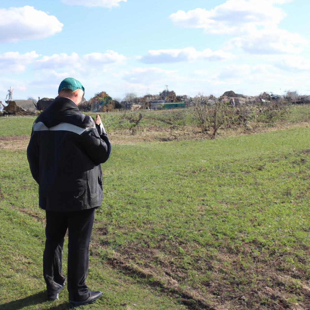 Person inspecting farmland in Belarus