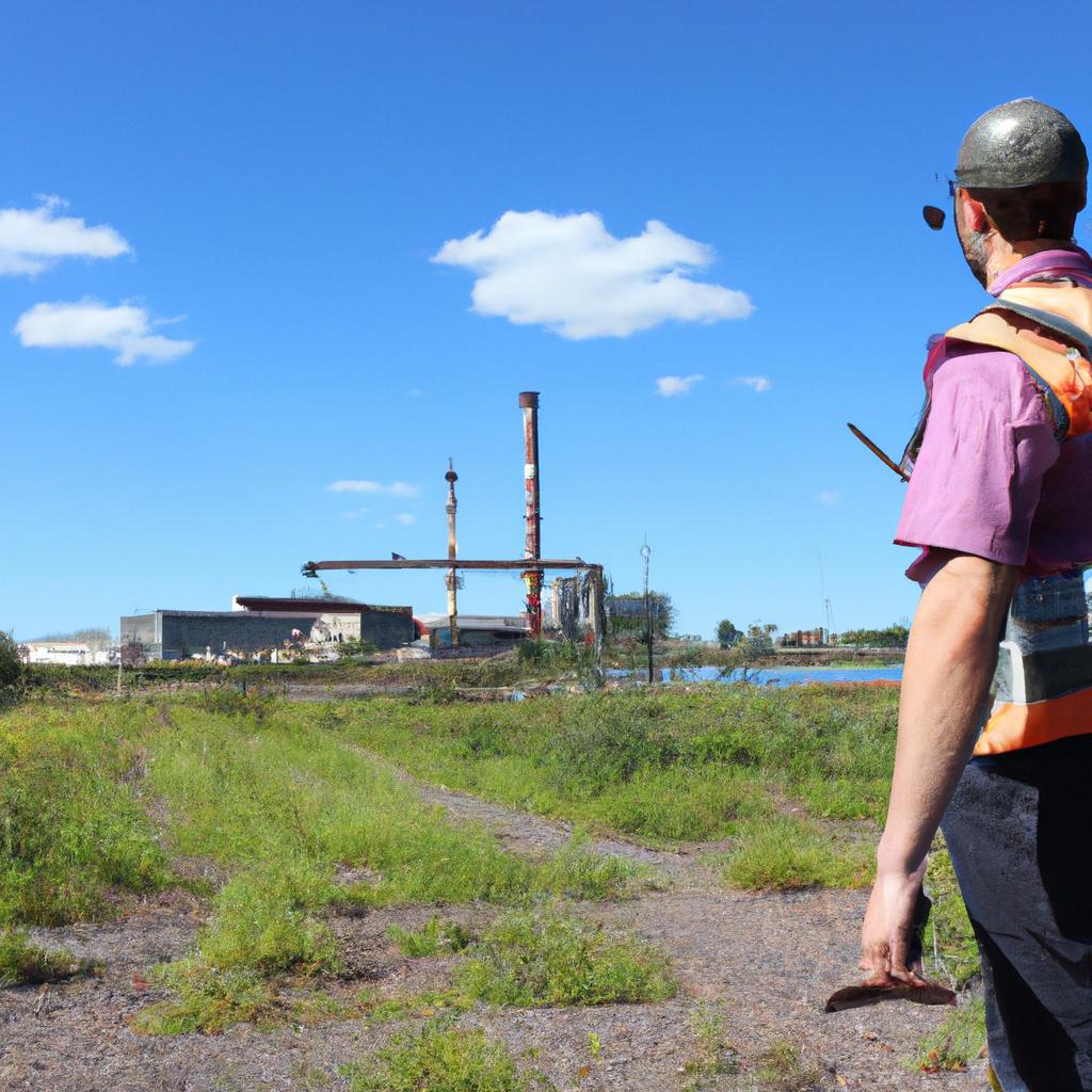 Person inspecting industrial land